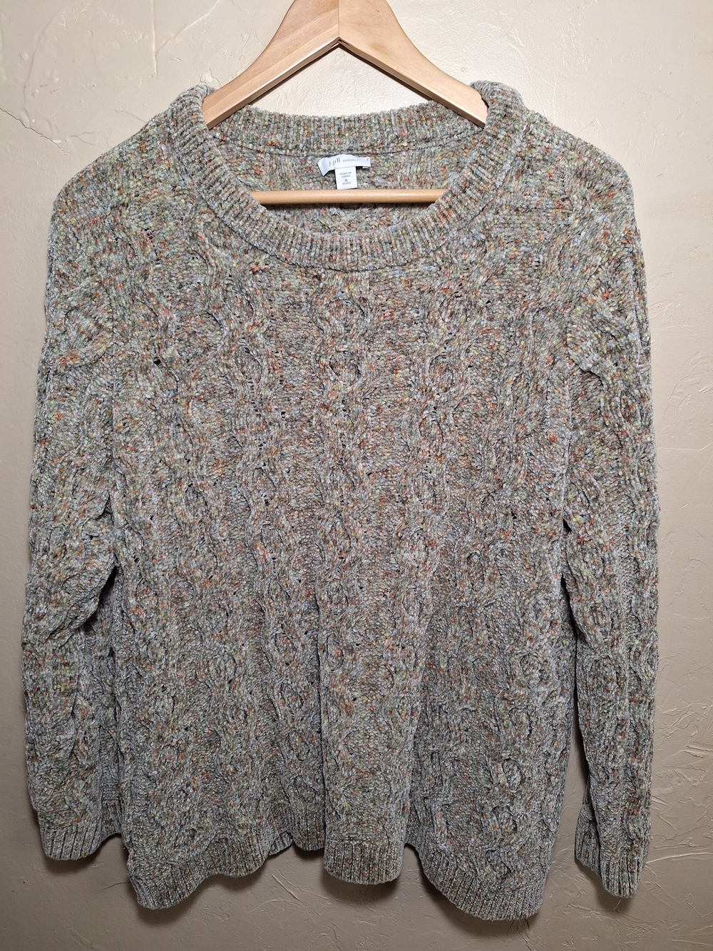 J.Jill Petite XL Cable Knit Marled Multicolor Pullover Sweater